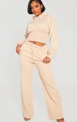 Hot PrettyLittleThing Shape Sweat Cropped Shirred Waist Hoodie Oatmeal