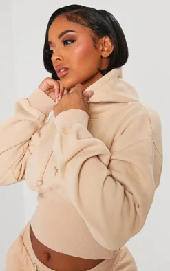 Hot PrettyLittleThing Shape Sweat Cropped Shirred Waist Hoodie Oatmeal