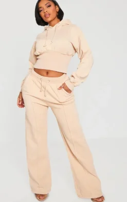 Sale PrettyLittleThing Shape Sweat Seam Detail Wide Leg Sweatpants Oatmeal