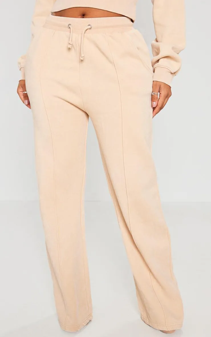 Sale PrettyLittleThing Shape Sweat Seam Detail Wide Leg Sweatpants Oatmeal