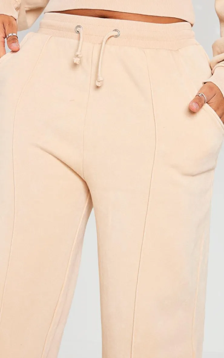 Sale PrettyLittleThing Shape Sweat Seam Detail Wide Leg Sweatpants Oatmeal