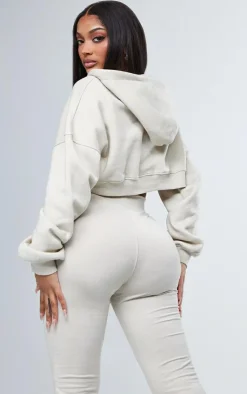 New PrettyLittleThing Shape Zip Front Long Sleeve Cropped Hoodie Oatmeal