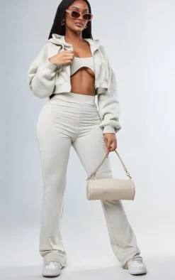 New PrettyLittleThing Shape Zip Front Long Sleeve Cropped Hoodie Oatmeal