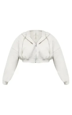 New PrettyLittleThing Shape Zip Front Long Sleeve Cropped Hoodie Oatmeal