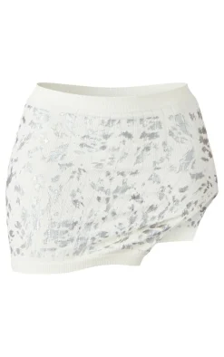 Outlet PrettyLittleThing Shape Printed Structured Snatched Rib Split Side Mini Skirt Off White