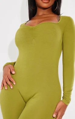 Shape Olive Contour Jersey Ruched Bust Long Sleeve Jumpsuit