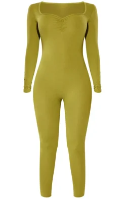 Shape Olive Contour Jersey Ruched Bust Long Sleeve Jumpsuit