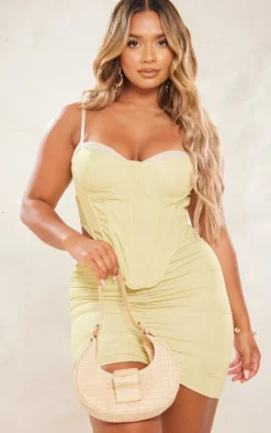 Online PrettyLittleThing Shape Contrast Cup Detail Corset Olive