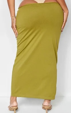 Discount PrettyLittleThing Shape Cotton Badge Panties Insert Maxi Skirt Olive