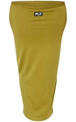 Discount PrettyLittleThing Shape Cotton Badge Panties Insert Maxi Skirt Olive
