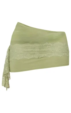 PrettyLittleThing Shape Drape Lace Side Mini Skirt Olive