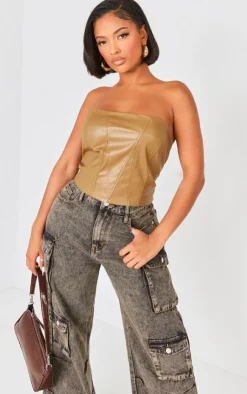 PrettyLittleThing Sleeveless Tops*Shape Faux Leather Longline Bandeau