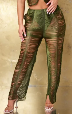 Sale PrettyLittleThing Shape Fringe Pants Olive