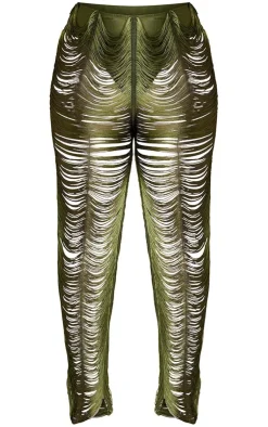 Sale PrettyLittleThing Shape Fringe Pants Olive