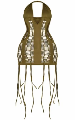 Shape Halterneck Distressed Bodycon Dress-PrettyLittleThing Online