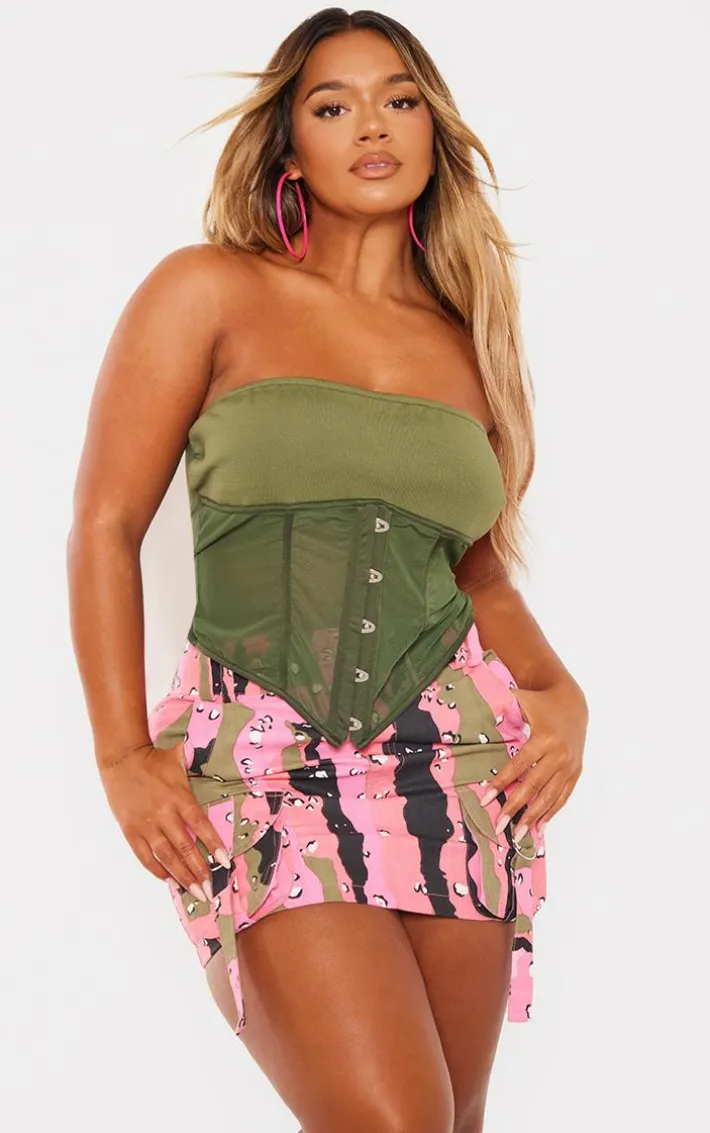 Shape Olive Hook And Eye Bandage Detail Bandeau Crop Top