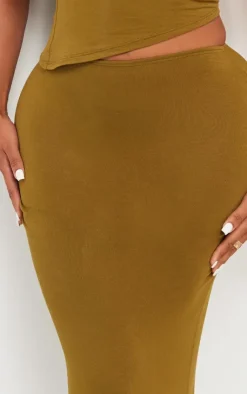 PrettyLittleThing Shape Jersey Asymmetric Waist Maxi Skirt Olive
