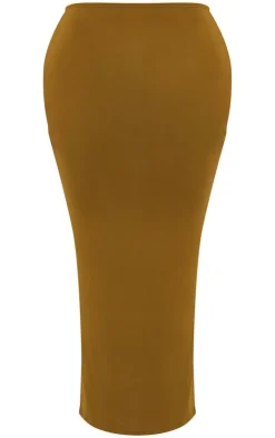PrettyLittleThing Shape Jersey Asymmetric Waist Maxi Skirt Olive