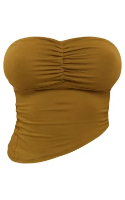 Clearance PrettyLittleThing Shape Jersey Bandeau Asymmetric Hem Top Olive