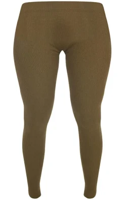 Online PrettyLittleThing Shape Knit High Waist Leggings Olive