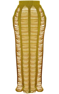 Hot PrettyLittleThing Shape Knit Ladder Maxi Skirt Olive