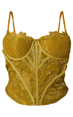 Clearance PrettyLittleThing Shape Lace Detail Strappy Corset Olive