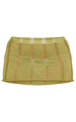 Hot PrettyLittleThing Shape Ladder Knit Micro Mini Skirt Olive