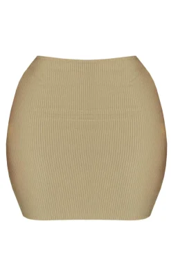 New PrettyLittleThing Shape Low Rise Ribbed Mini Skirt Olive
