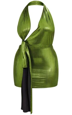 Shape Olive Metallic Drape Mini Dress-PrettyLittleThing Hot