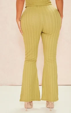 New PrettyLittleThing Shape Rib High Waist Flare Pants Olive