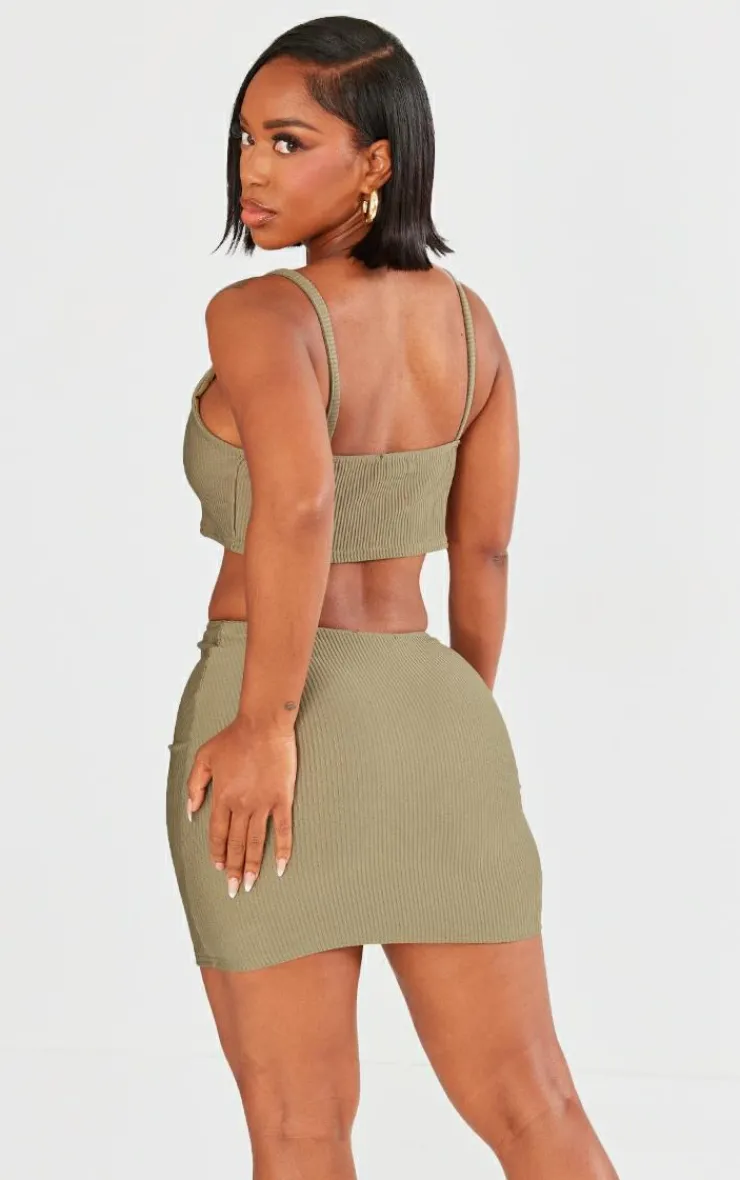 Best PrettyLittleThing Shape Ribbed Strappy Crop Top Olive