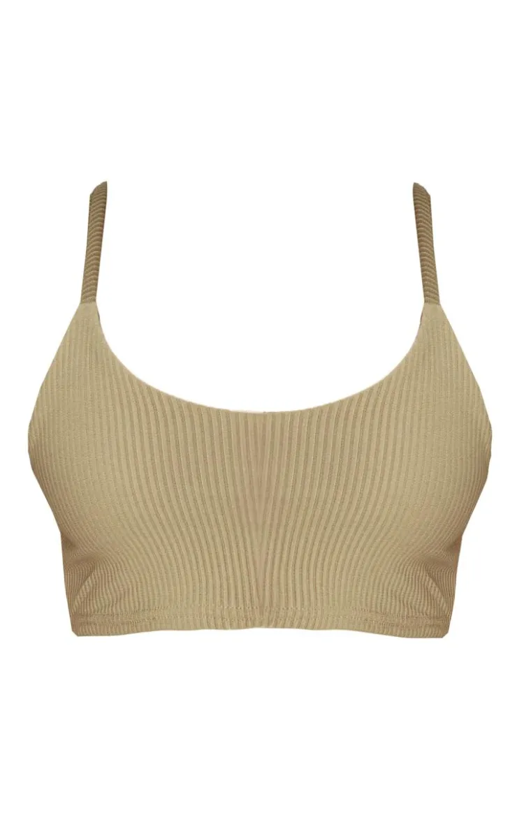 Best PrettyLittleThing Shape Ribbed Strappy Crop Top Olive