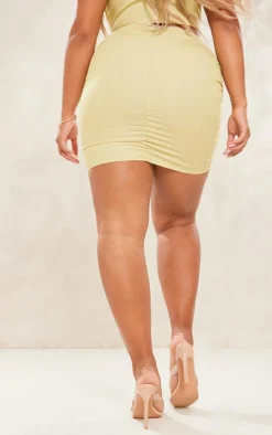 New PrettyLittleThing Shape Ruched Side Contrast Hem Mini Skirt Olive