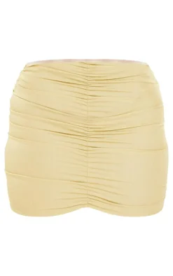 New PrettyLittleThing Shape Ruched Side Contrast Hem Mini Skirt Olive