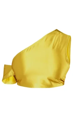 New PrettyLittleThing Shape Satin One Shoulder Crop Top Olive