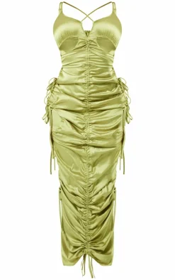 Shape Satin Ruched Strappy Detail Maxi Dress-PrettyLittleThing Hot