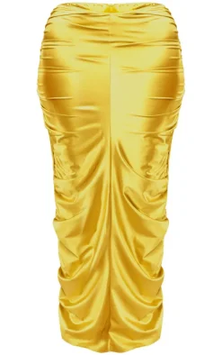 Sale PrettyLittleThing Shape Satin Ruched Side Maxi Skirt Olive