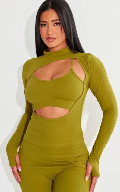 PrettyLittleThing Bralets*Shape Sculpted Cut Out Bralette Detail Long Sleeve Top