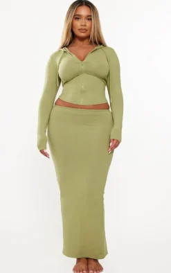 PrettyLittleThing Shape Sculpted Maxi Skirt Olive