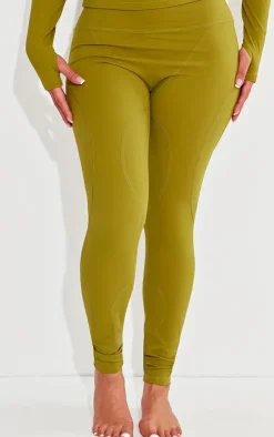 Best PrettyLittleThing Shape Sculpted Seam Detail High Waist Leggings Olive