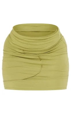 Discount PrettyLittleThing Shape Seam Detail Foldover Mini Skirt Olive