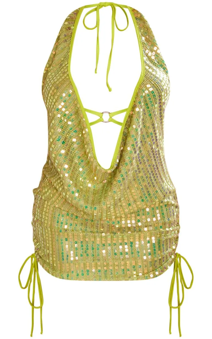 Shape Sequin Halterneck Cowl Cut Out Back Detail Bodycon Dress-PrettyLittleThing Discount
