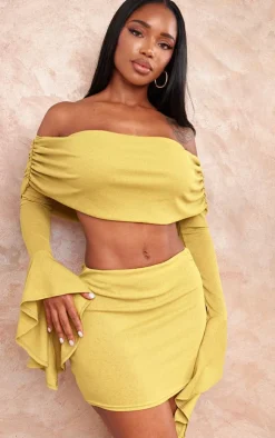 PrettyLittleThing Shape Sheer Mesh Basic Low Rise Mini Skirt Olive
