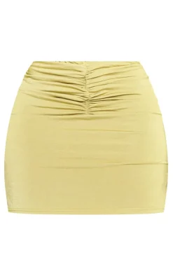 New PrettyLittleThing Shape Slinky Acetate Ruched Front Mini Skirt Olive