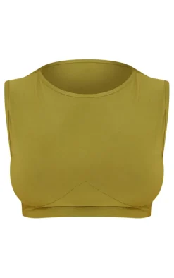 New PrettyLittleThing Shape Slinky Racer Crop Top Olive