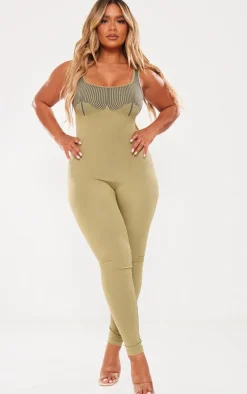 PrettyLittleThing Snatched*Shape Snatched Rib Contrast Sleeveless Jumpsuit