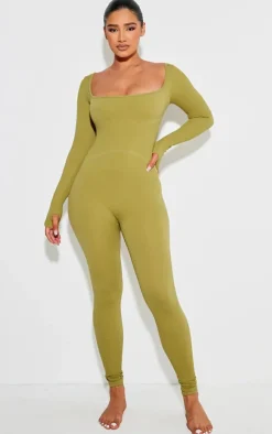 PrettyLittleThing Snatched*Shape Snatched Rib Square Neck Thumb Hole Jumpsuit