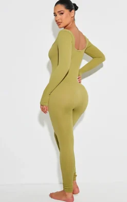 PrettyLittleThing Snatched*Shape Snatched Rib Square Neck Thumb Hole Jumpsuit