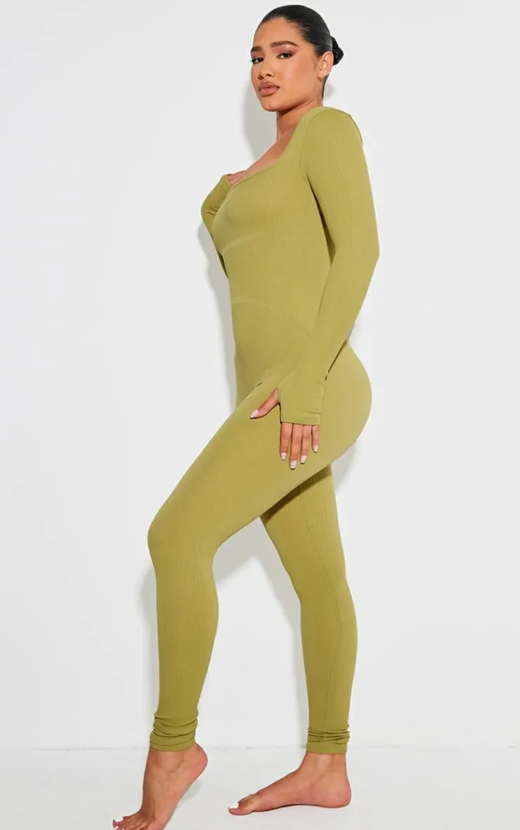 PrettyLittleThing Snatched*Shape Snatched Rib Square Neck Thumb Hole Jumpsuit