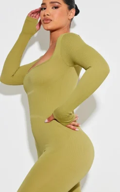 PrettyLittleThing Snatched*Shape Snatched Rib Square Neck Thumb Hole Jumpsuit